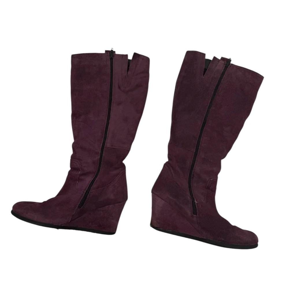 Vintage Burgundy Tall Boots Knee High Boots in Suede Toe to Toe London